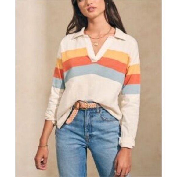 🎉 NEW LISTING Faherty Multicolor Striped V-neck Pullover, Size Small - Picture 1 of 9